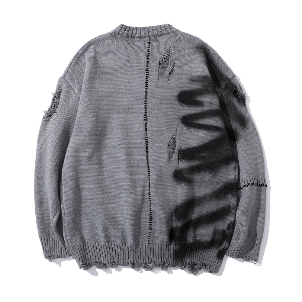 Men’s Graffiti Print Knit Sweater – Loose Fit Street Pullover