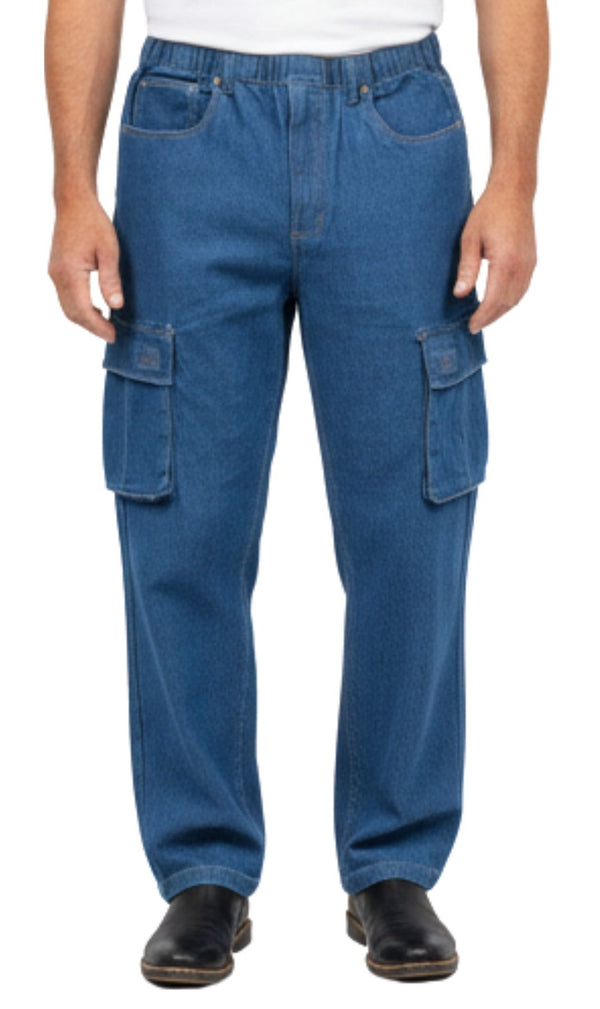 Men’s Pull-On Cargo Jeans Lightweight Easy Fit Double Pockets