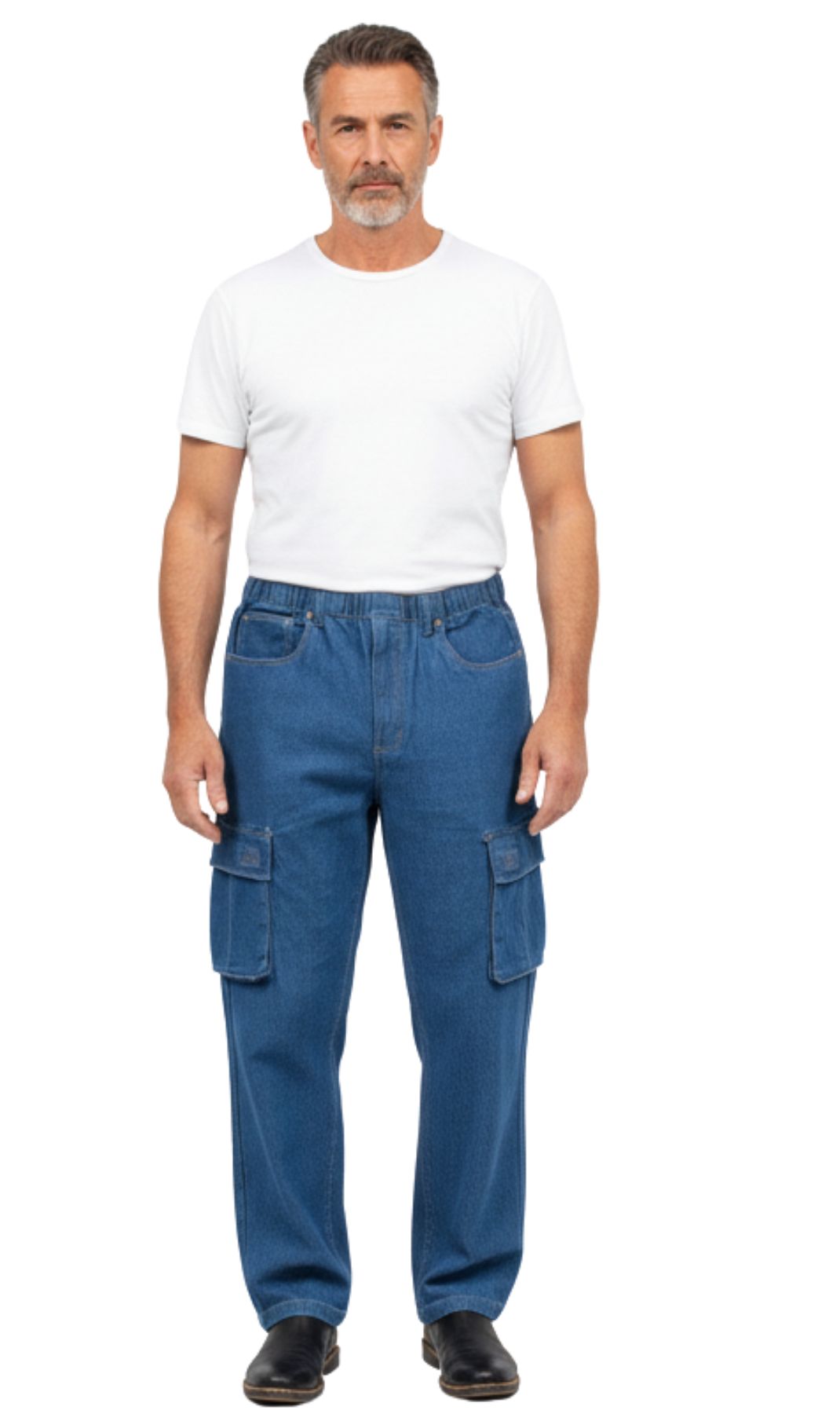 Men’s Pull-On Cargo Jeans Lightweight Easy Fit Double Pockets