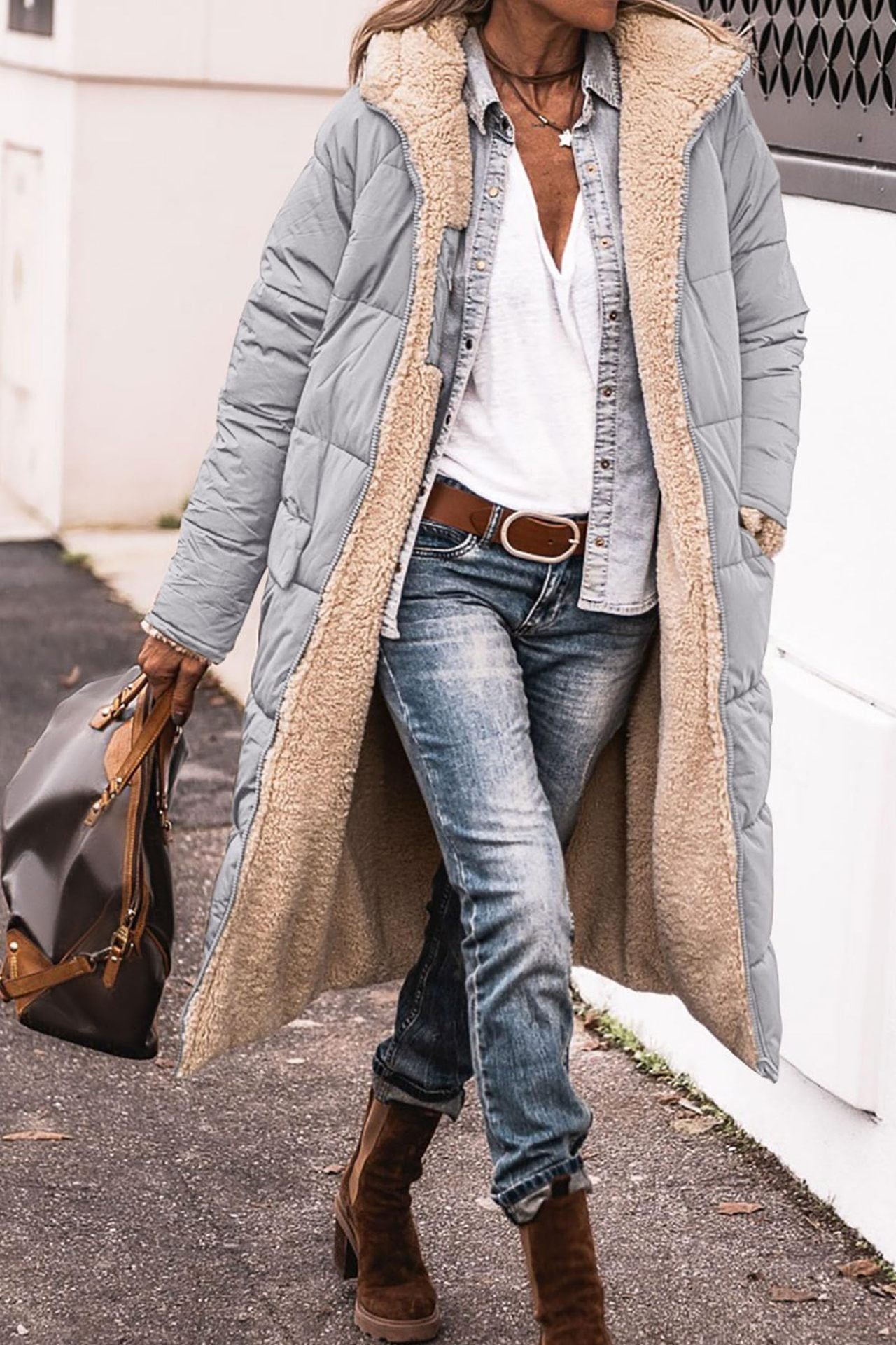 Women’s Hooded Long Coat – Double-Sided Wear Slim Winter Cardigan Jacket