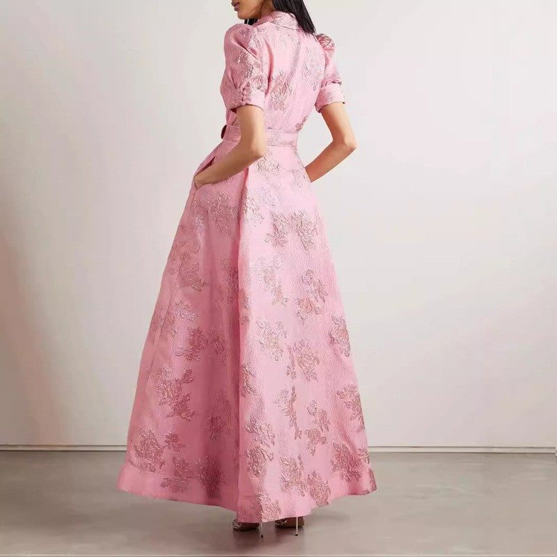 Elegant French Vintage Fitted Long Dress