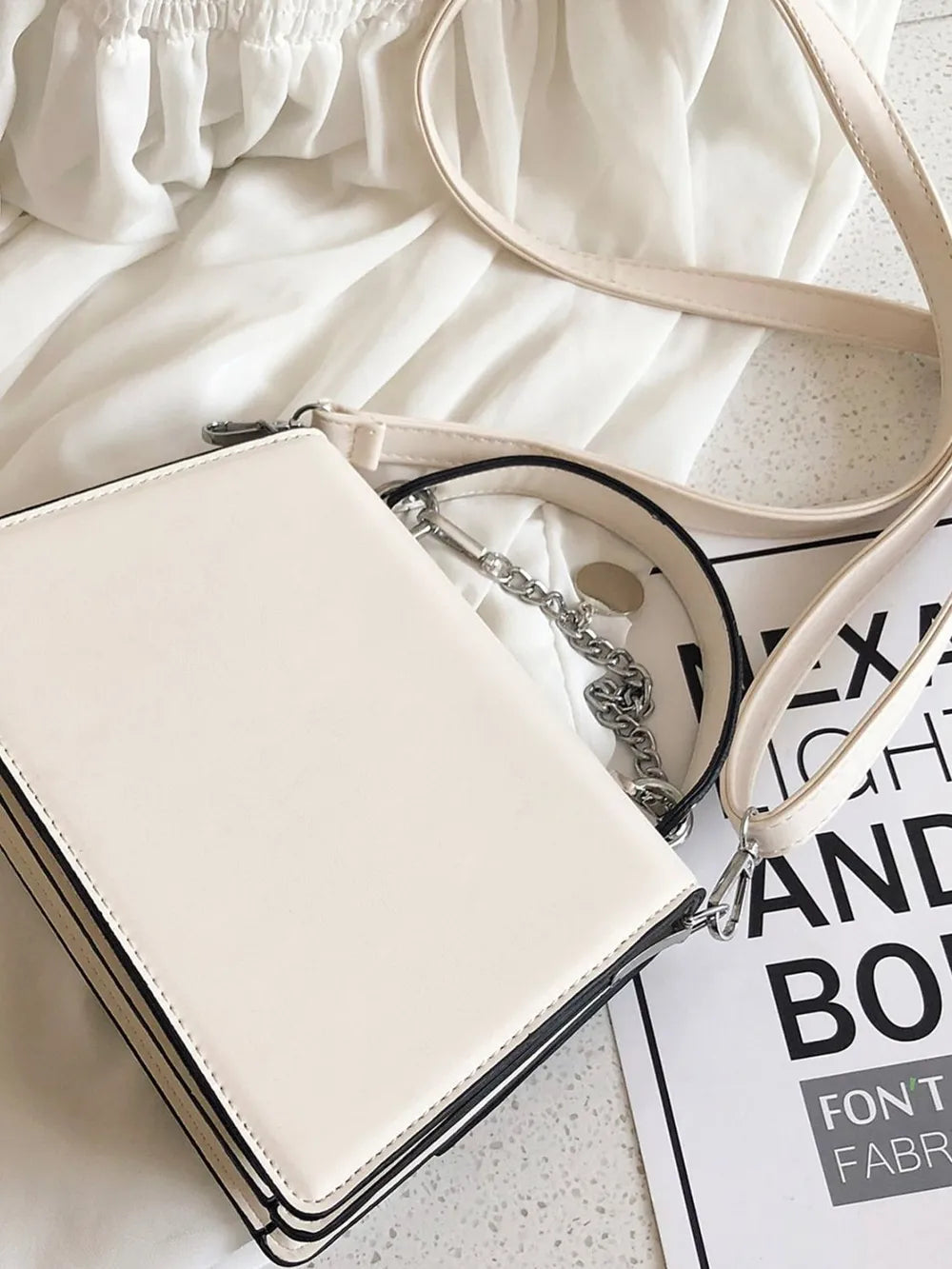 Leather Handbag with Detachable Chain Shoulder Strap