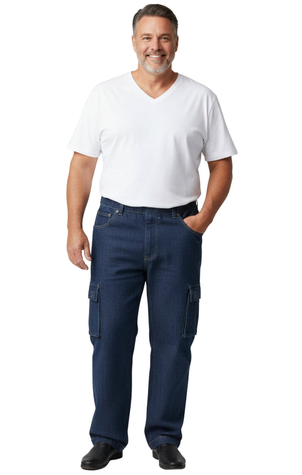 Men’s Pull-On Cargo Jeans Lightweight Easy Fit Double Pockets