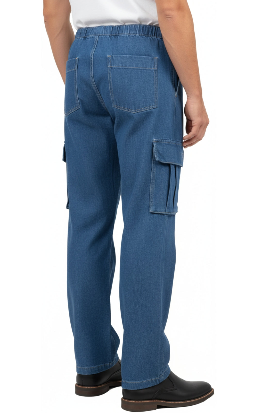 Men’s Pull-On Cargo Jeans Lightweight Easy Fit Double Pockets