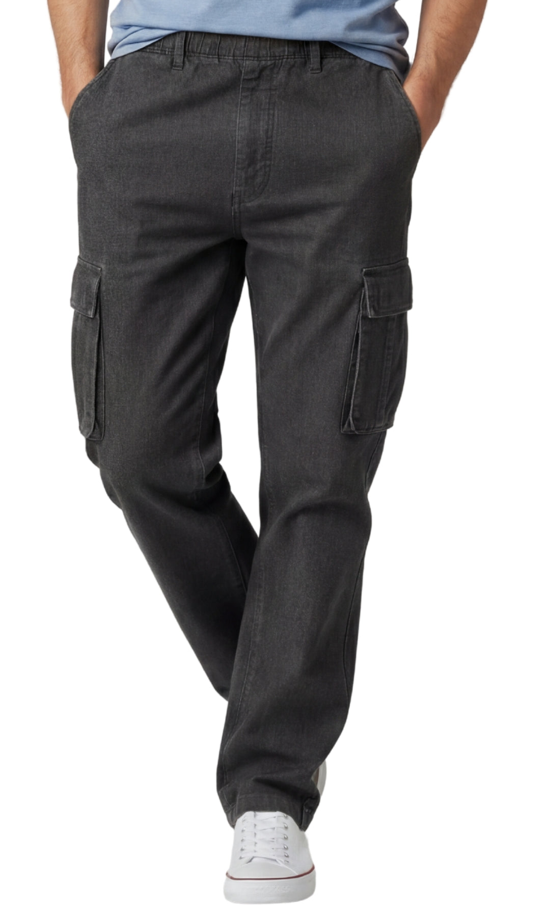 Men’s Pull-On Cargo Jeans Lightweight Easy Fit Double Pockets