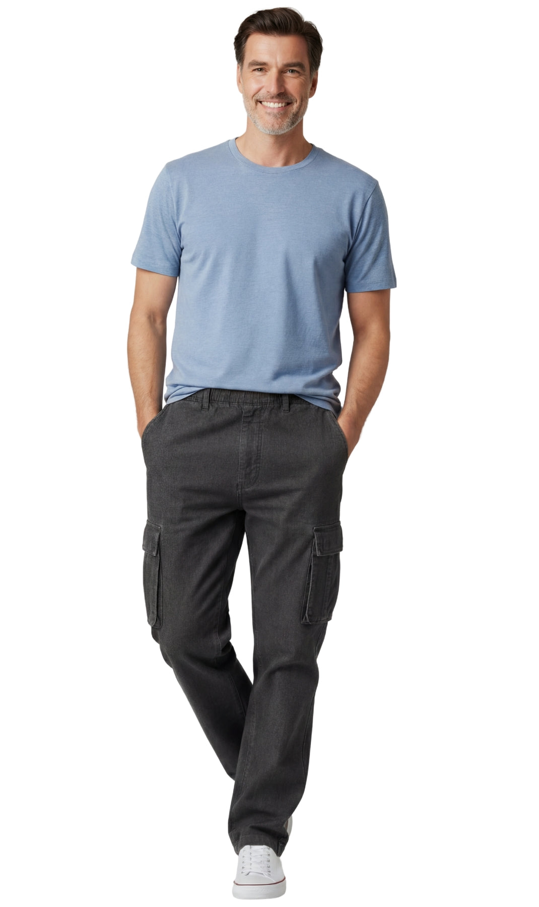 Men’s Pull-On Cargo Jeans Lightweight Easy Fit Double Pockets