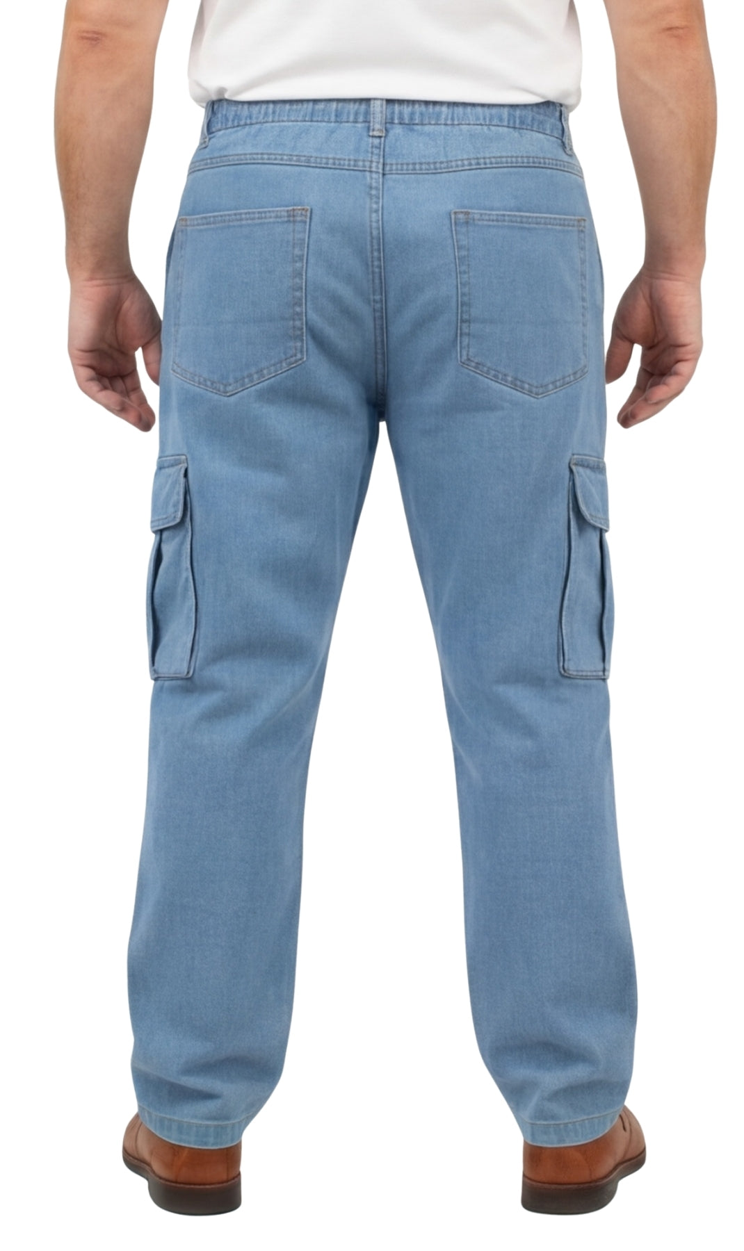 Men’s Pull-On Cargo Jeans Lightweight Easy Fit Double Pockets