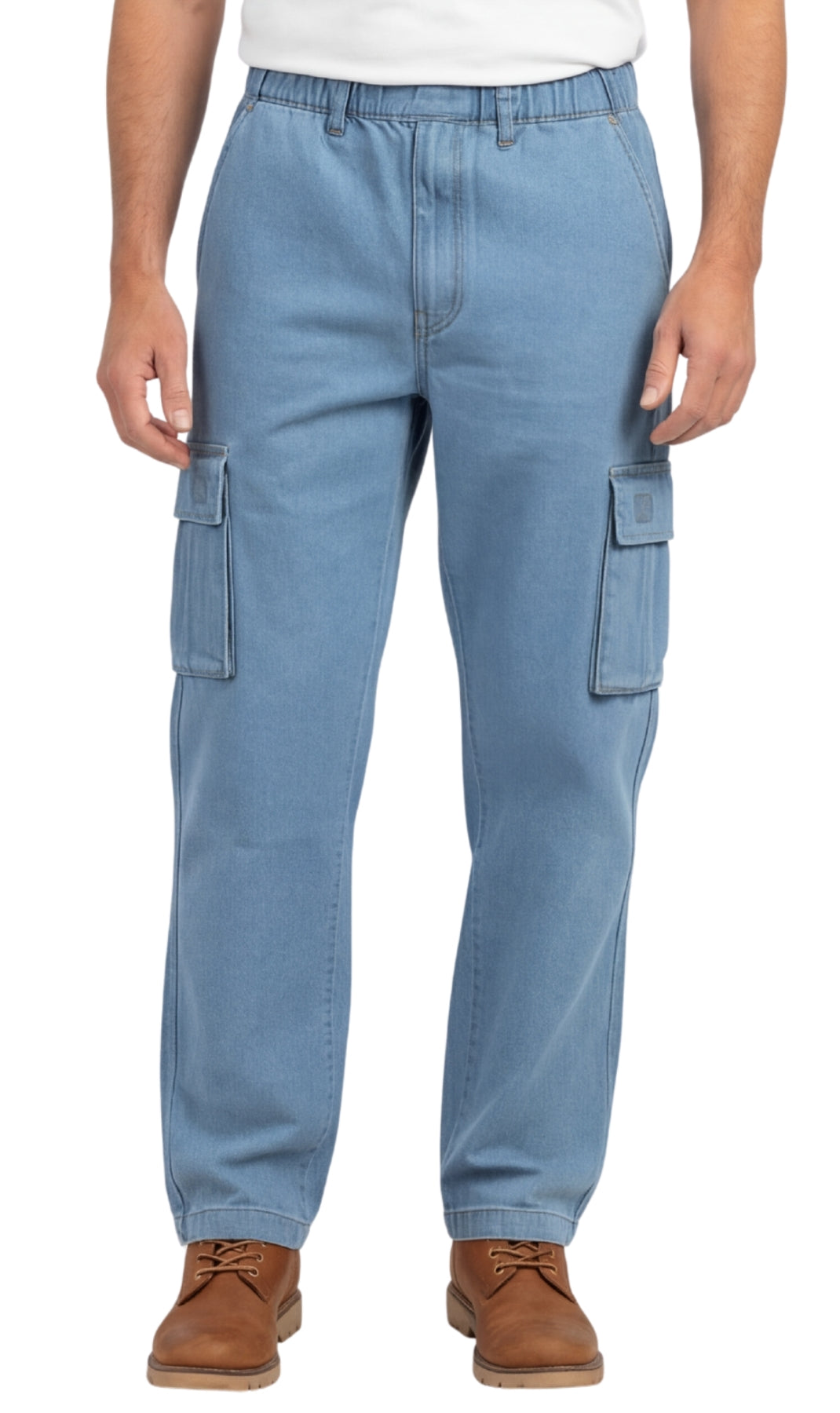 Men’s Pull-On Cargo Jeans Lightweight Easy Fit Double Pockets