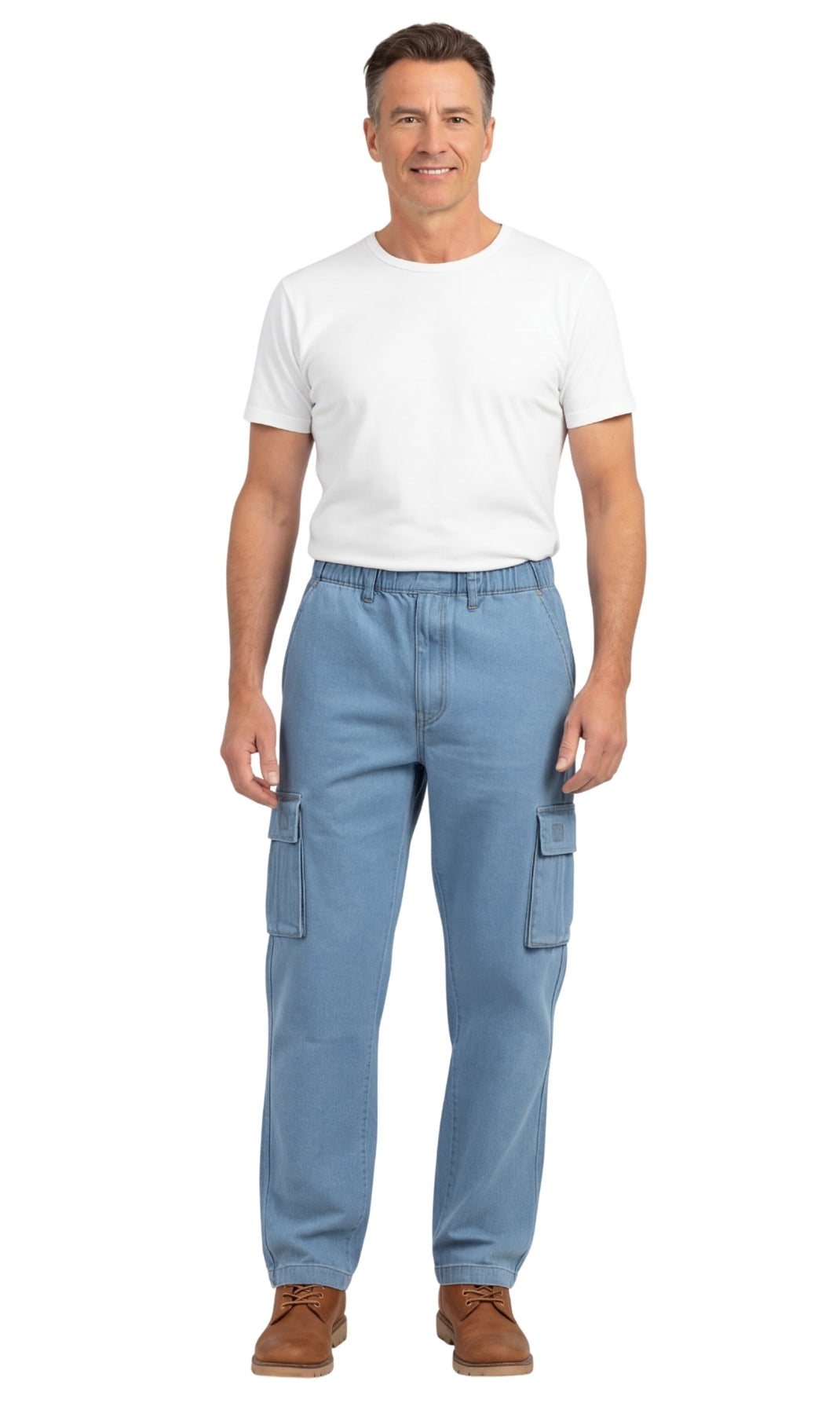 Men’s Pull-On Cargo Jeans Lightweight Easy Fit Double Pockets