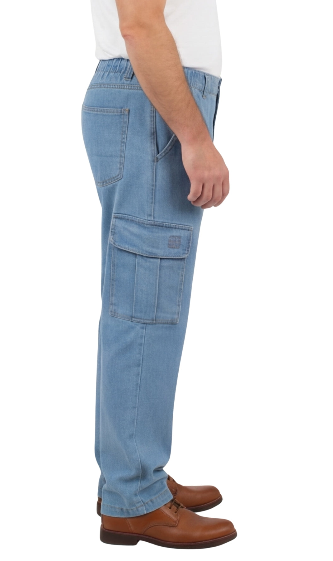 Men’s Pull-On Cargo Jeans Lightweight Easy Fit Double Pockets