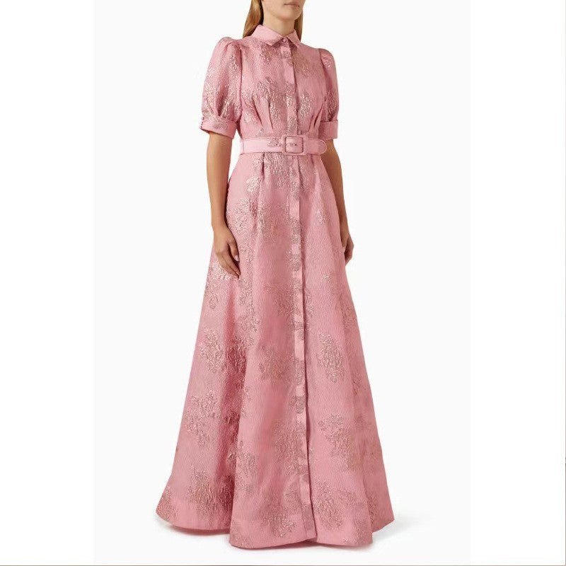 Elegant French Vintage Fitted Long Dress