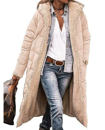 Women’s Hooded Long Coat – Double-Sided Wear Slim Winter Cardigan Jacket