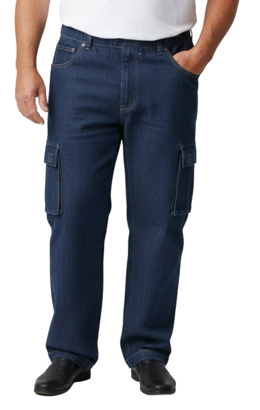 Men’s Pull-On Cargo Jeans Lightweight Easy Fit Double Pockets