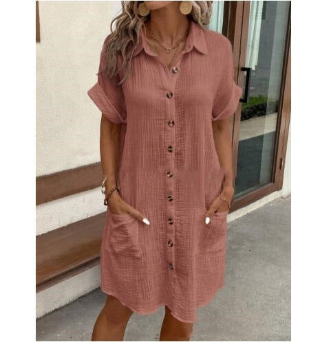 Women’s Ruffle Hem Shirt Dress – Loose Fit Summer Dress