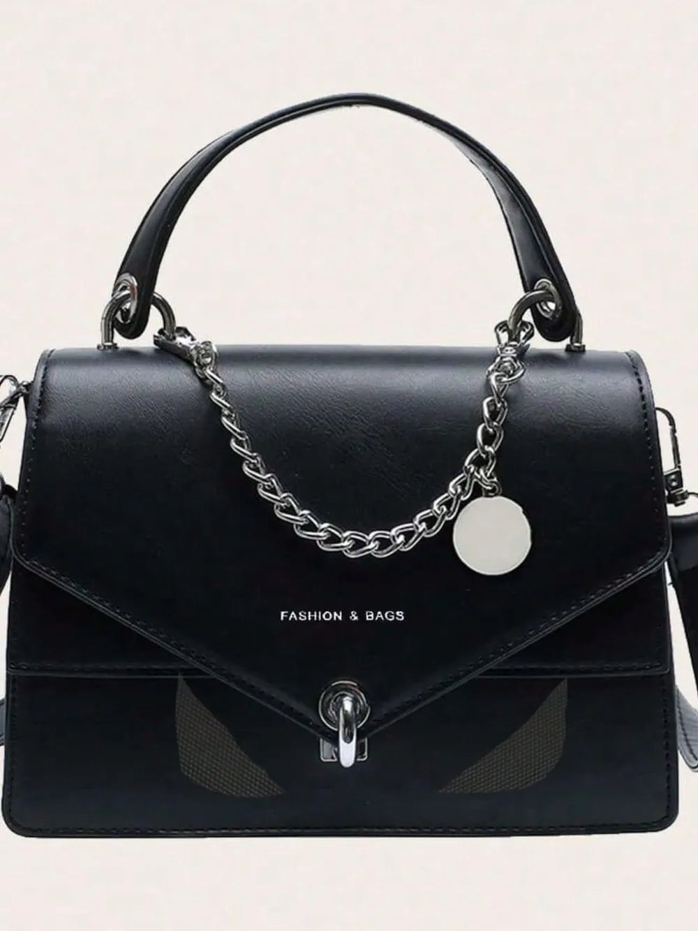 Leather Handbag with Detachable Chain Shoulder Strap