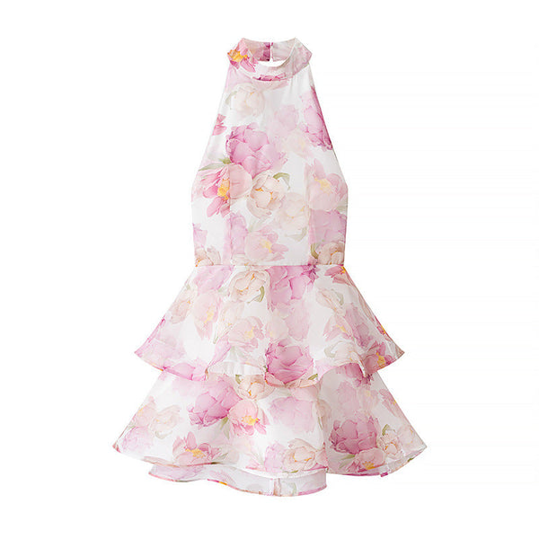 Women’s Printed V-Neck Bubble Hem Fitted Dress