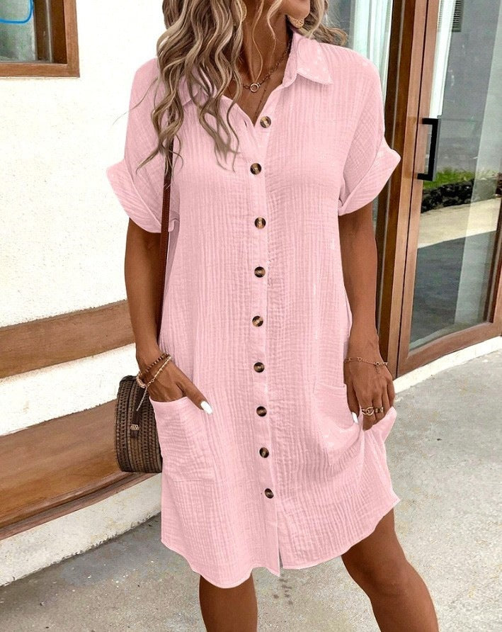 Women’s Ruffle Hem Shirt Dress – Loose Fit Summer Dress
