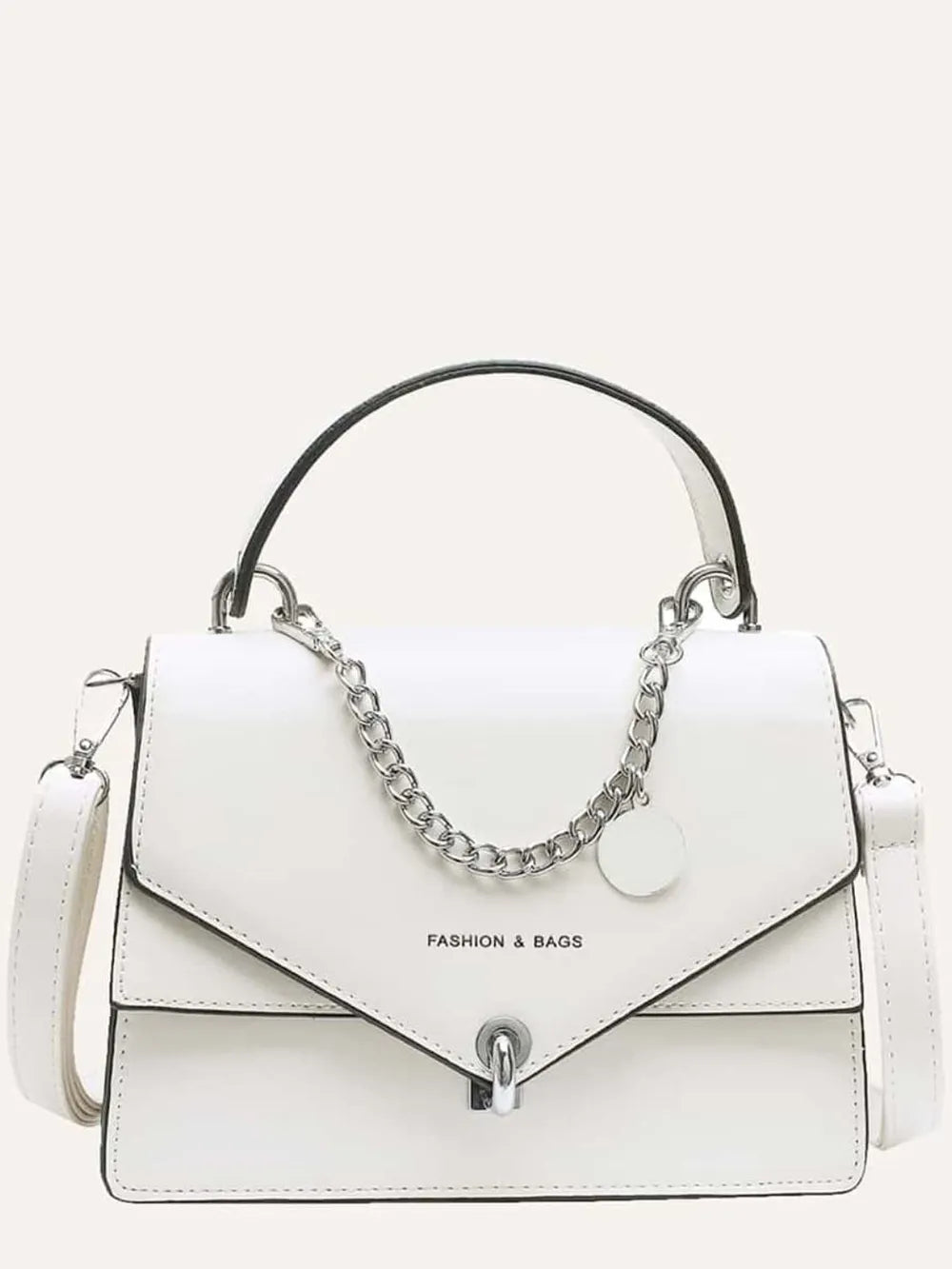 Leather Handbag with Detachable Chain Shoulder Strap