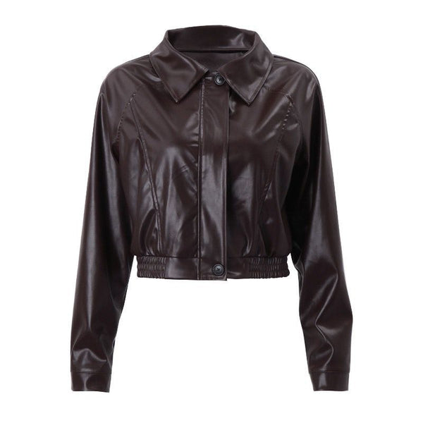 Women’s Retro PU Leather Motorcycle Jacket – Short Zipper Coat