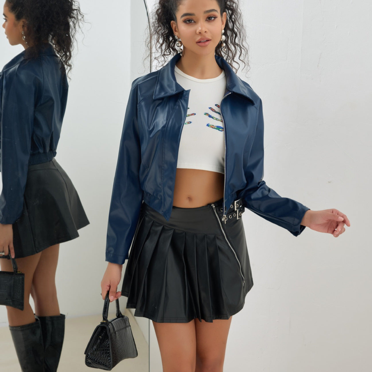 Women’s Retro PU Leather Motorcycle Jacket – Short Zipper Coat