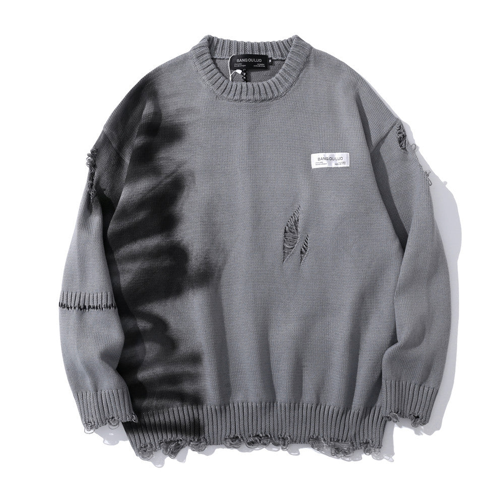 Men’s Graffiti Print Knit Sweater – Loose Fit Street Pullover