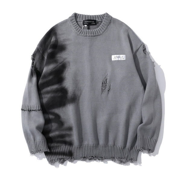Men’s Graffiti Print Knit Sweater – Loose Fit Street Pullover