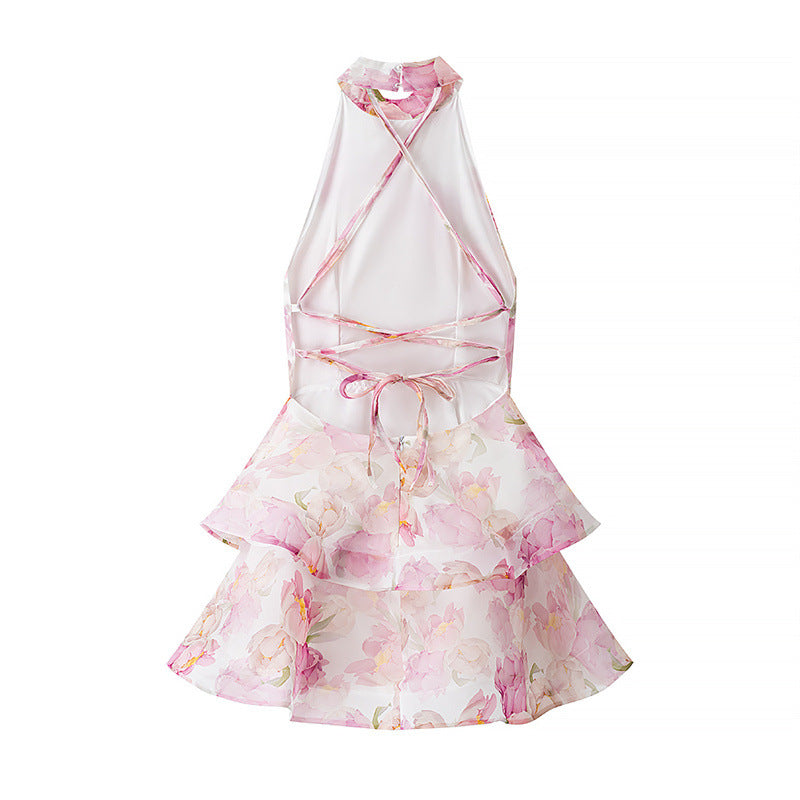Women’s Printed V-Neck Bubble Hem Fitted Dress