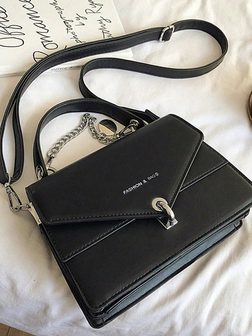 Leather Handbag with Detachable Chain Shoulder Strap