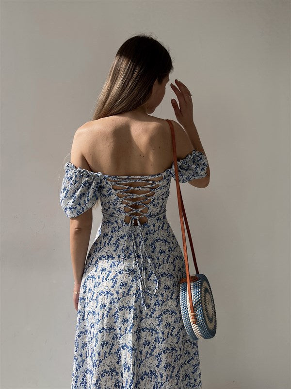 Women’s Floral Maxi Dress – Strapless Square Neck High Slit
