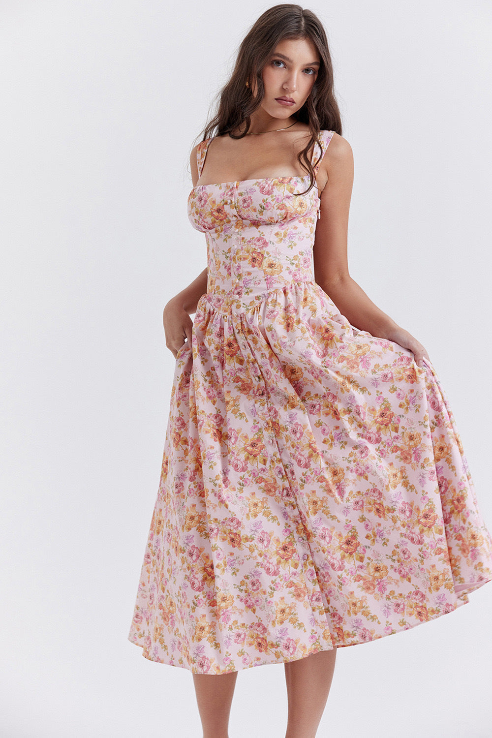 Women’s Floral Lace-Up Halter Dress – French Style Holiday Party Dress
