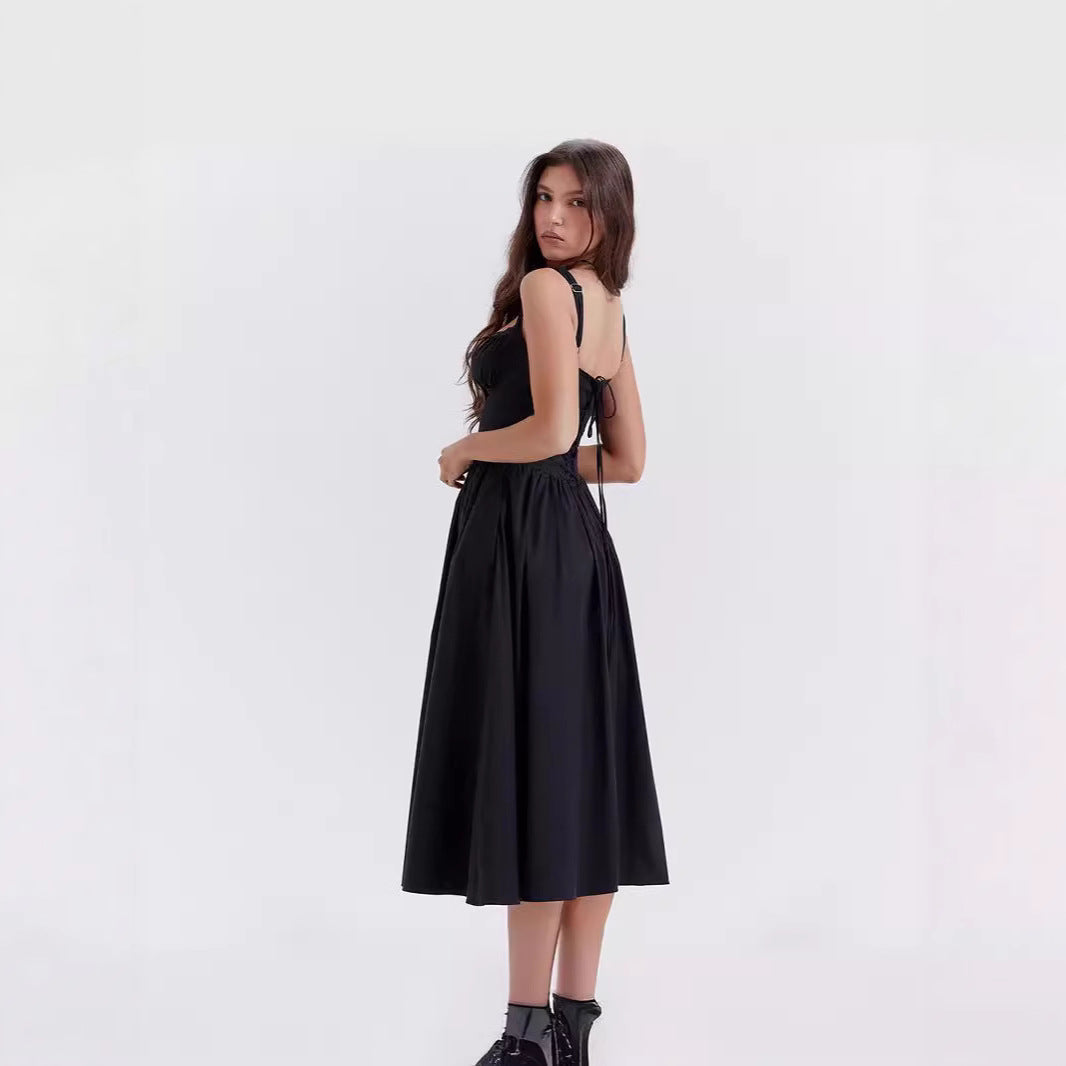 Women’s Floral Lace-Up Halter Dress – French Style Holiday Party Dress