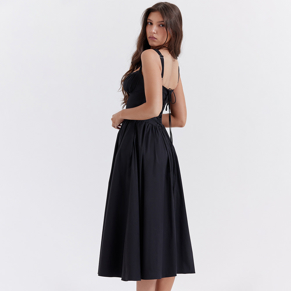 Women’s Floral Lace-Up Halter Dress – French Style Holiday Party Dress