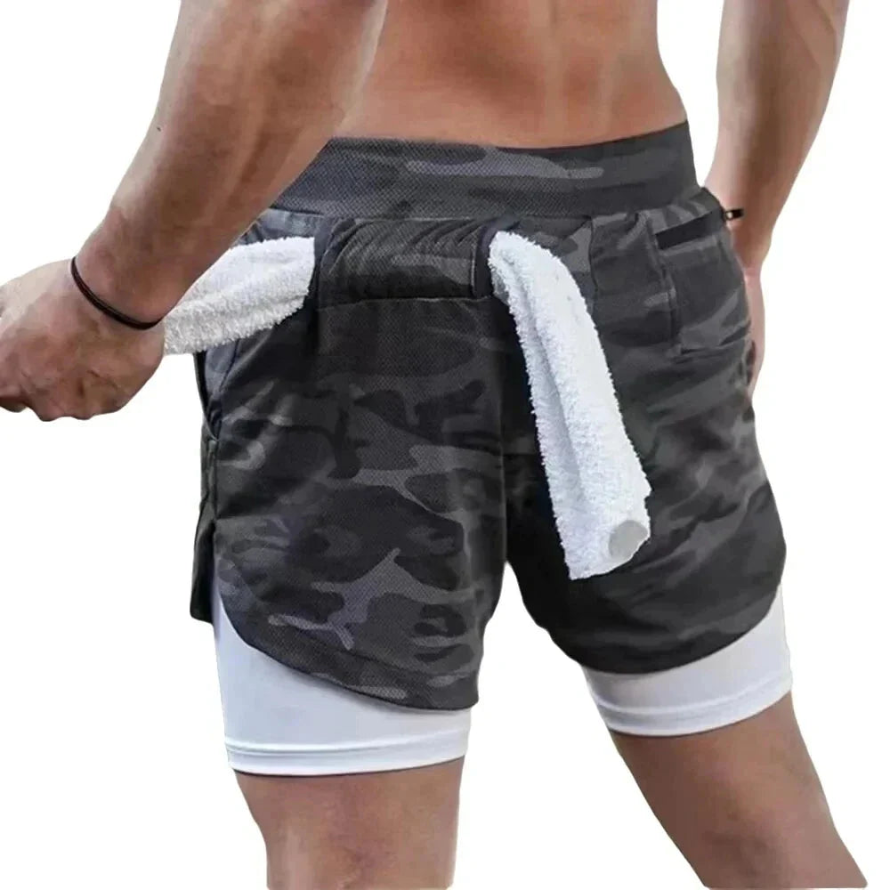 Men’s 2-in-1 Camo Running Shorts with Compression Liner