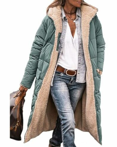 Women’s Hooded Long Coat – Double-Sided Wear Slim Winter Cardigan Jacket