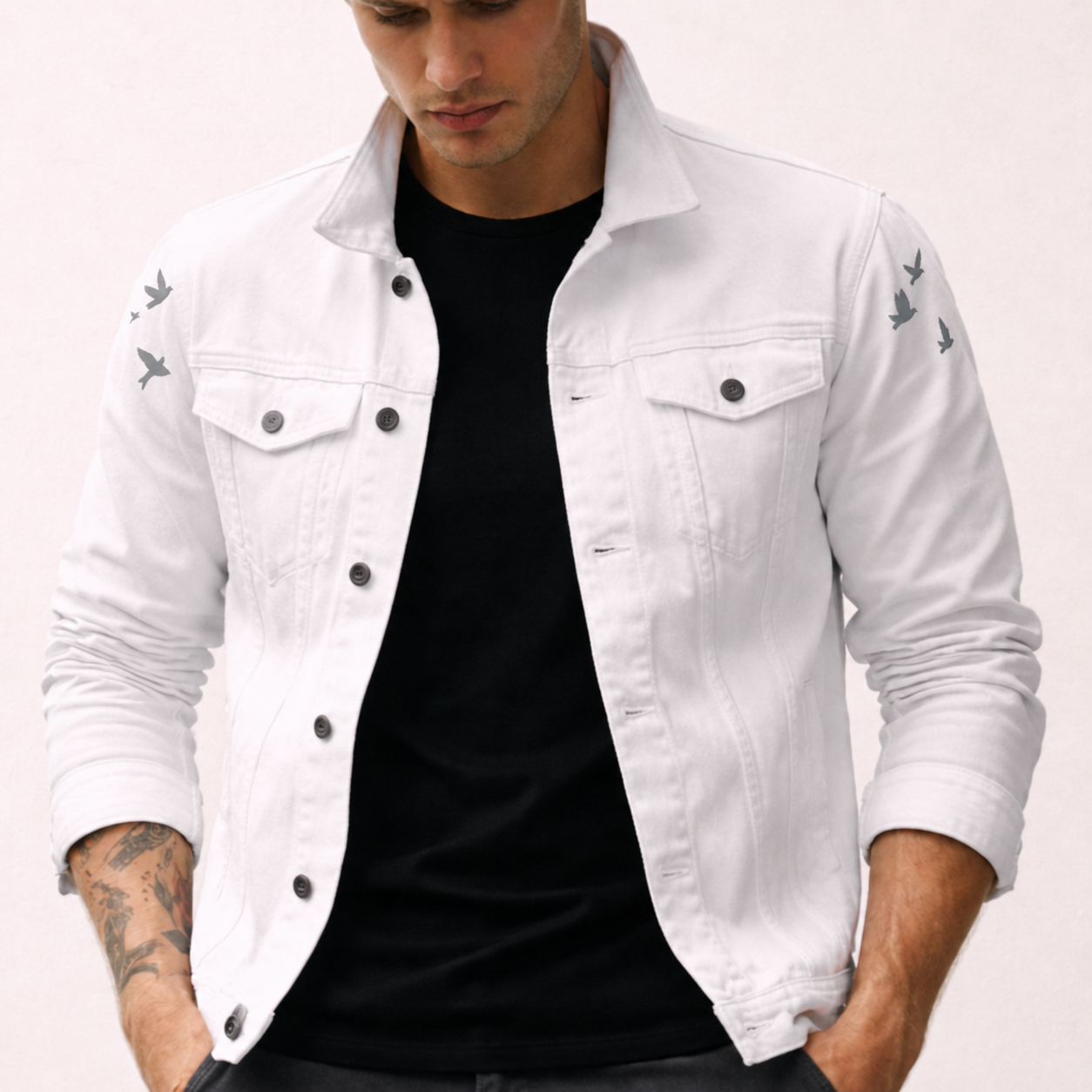 Men’s Beach Birds Jacket – Snow White Casual Outerwear