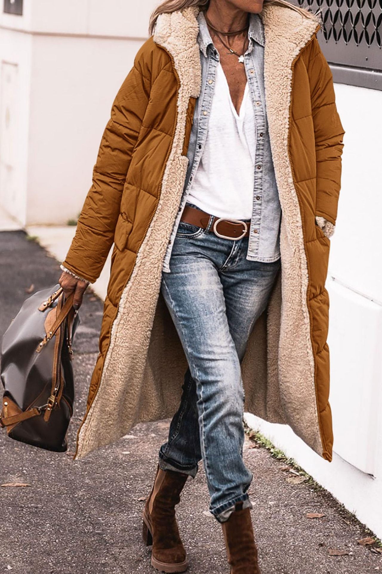 Women’s Hooded Long Coat – Double-Sided Wear Slim Winter Cardigan Jacket