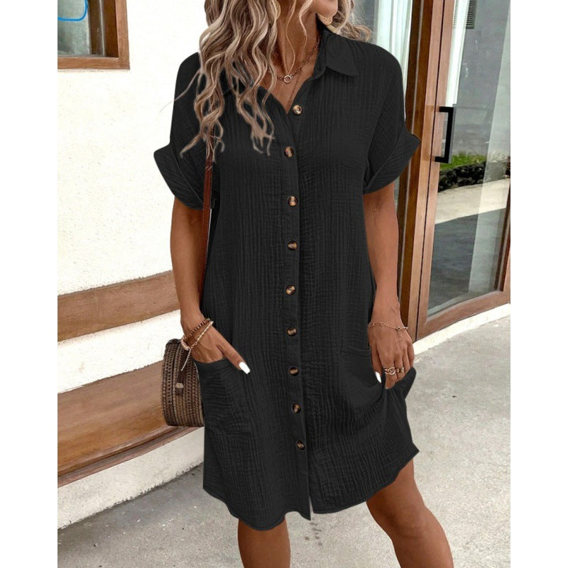 Women’s Ruffle Hem Shirt Dress – Loose Fit Summer Dress