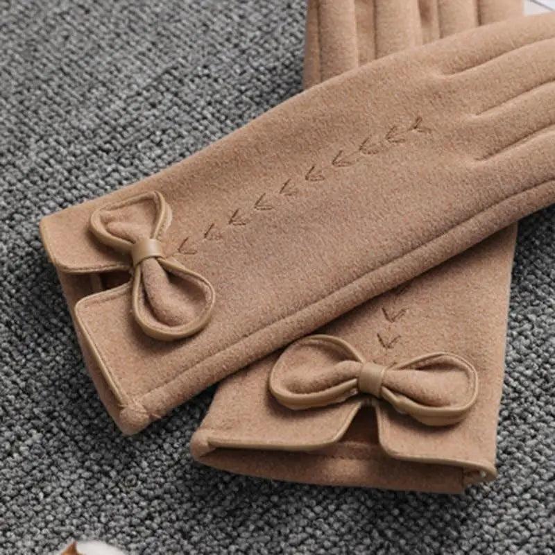 Women’s Black Winter Gloves – Cute Bow Fashion Warm Outdoor Gloves
