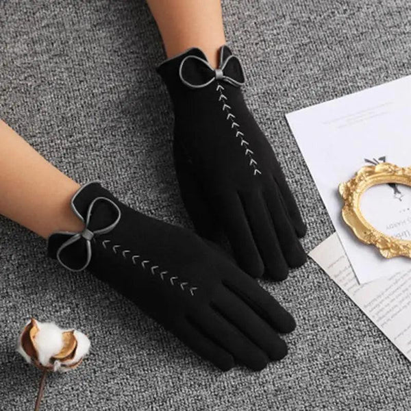 Women’s Black Winter Gloves – Cute Bow Fashion Warm Outdoor Gloves