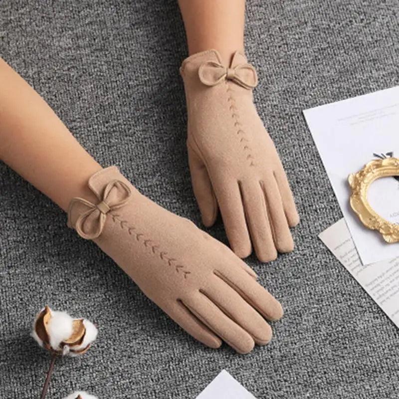 Women’s Black Winter Gloves – Cute Bow Fashion Warm Outdoor Gloves