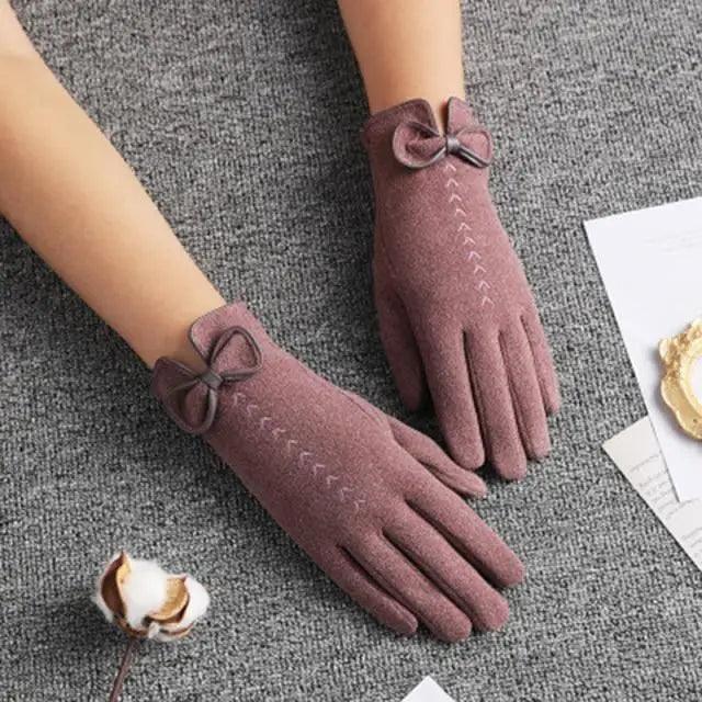 Women’s Black Winter Gloves – Cute Bow Fashion Warm Outdoor Gloves
