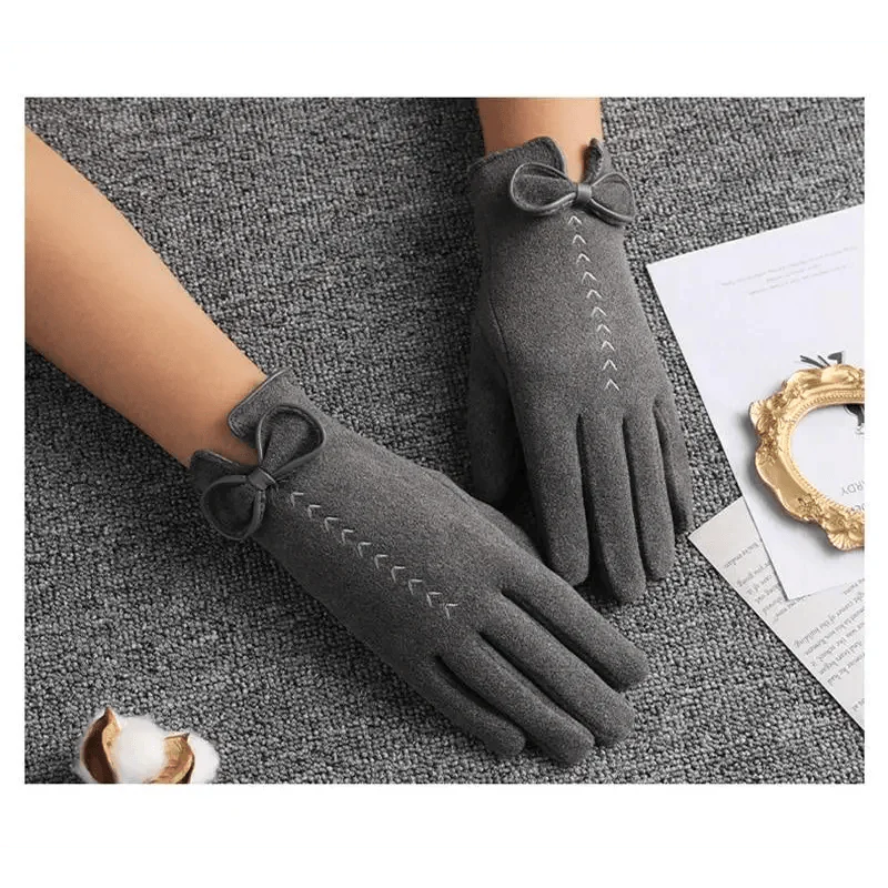 Women’s Black Winter Gloves – Cute Bow Fashion Warm Outdoor Gloves