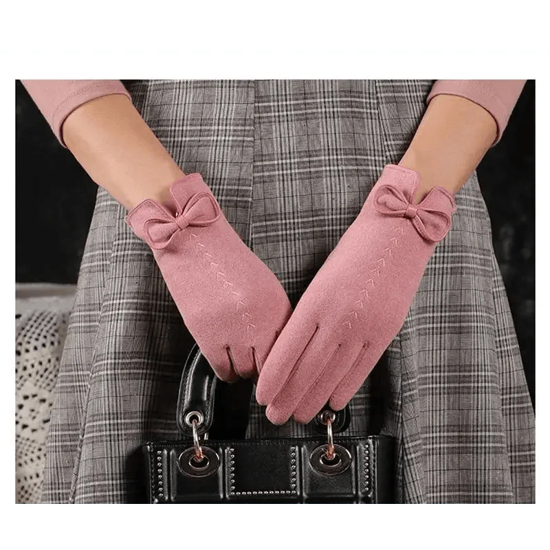 Women’s Black Winter Gloves – Cute Bow Fashion Warm Outdoor Gloves