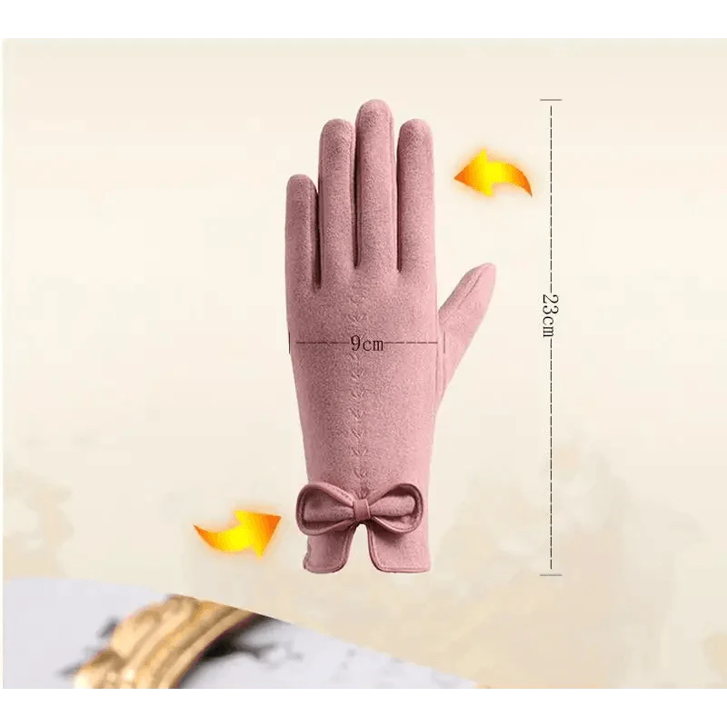 Women’s Black Winter Gloves – Cute Bow Fashion Warm Outdoor Gloves