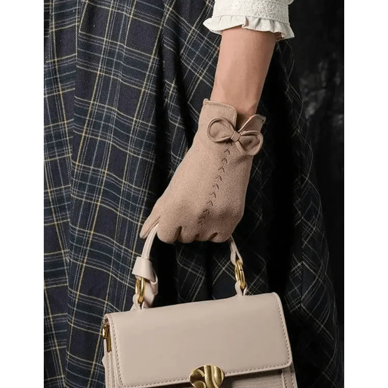Women’s Black Winter Gloves – Cute Bow Fashion Warm Outdoor Gloves