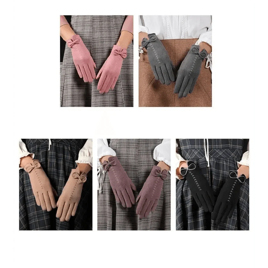 Women’s Black Winter Gloves – Cute Bow Fashion Warm Outdoor Gloves