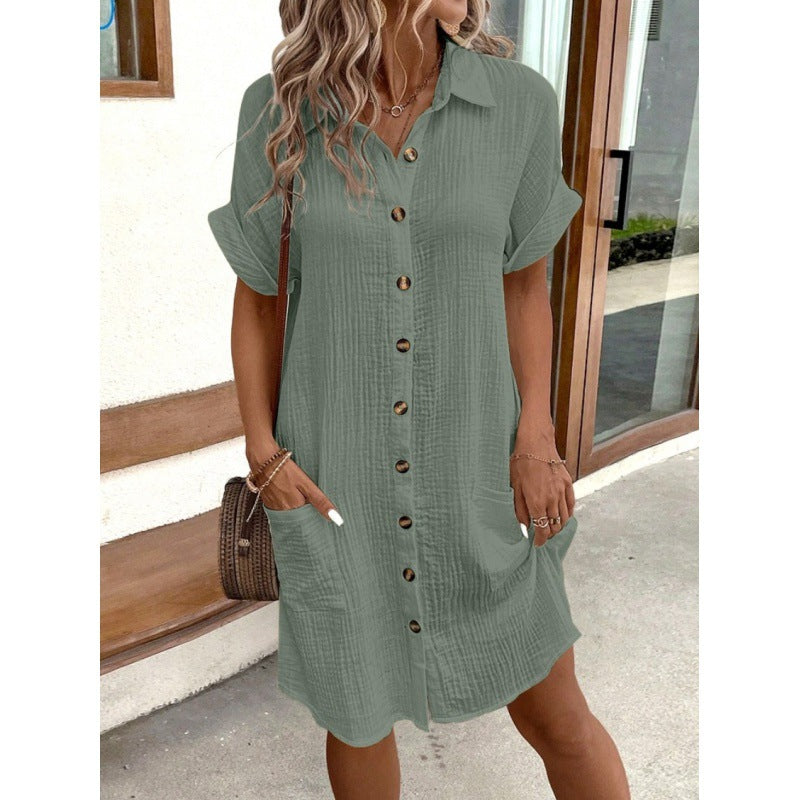 Women’s Ruffle Hem Shirt Dress – Loose Fit Summer Dress