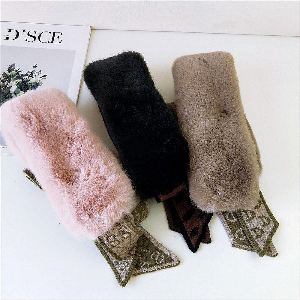 Women’s Faux Fur Knit Neck Warmer – Autumn Winter Neck Gaiter