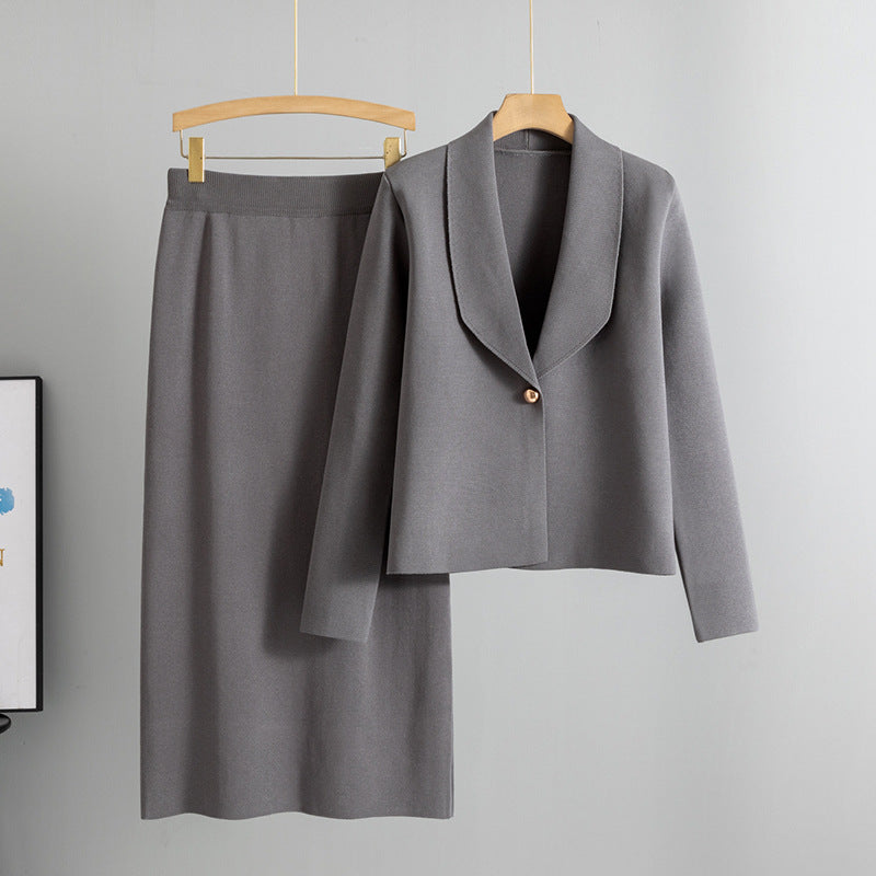 Women’s Cardigan Sweater & Skirt Set – 2-Piece Suit Outfit