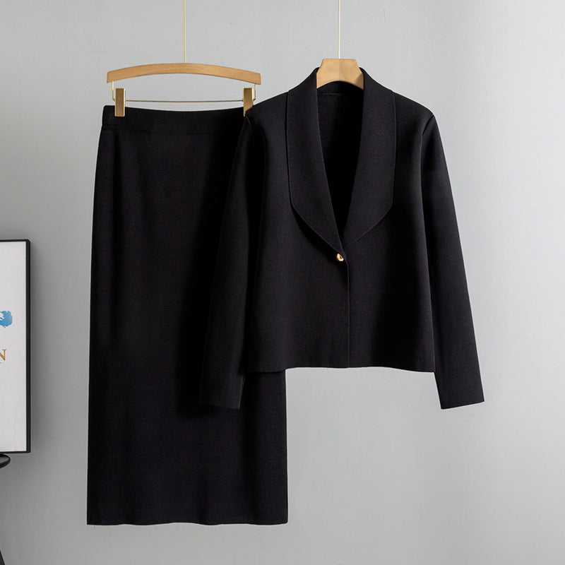 Women’s Cardigan Sweater & Skirt Set – 2-Piece Suit Outfit